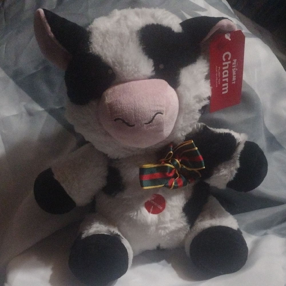 Charming Black and White Cow Plush Dog Toy